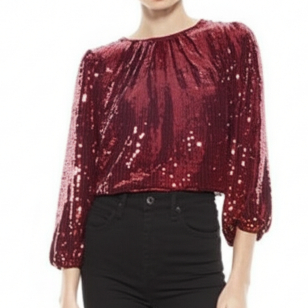 ALICE + OLIVIA Avila Sequin Blouse
